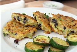 Black Bean, Corn, and Zucchini Fritters with Creamy Dipping Sauce