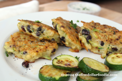 Black Bean, Corn, and Zucchini Fritters with Creamy Dipping Sauce