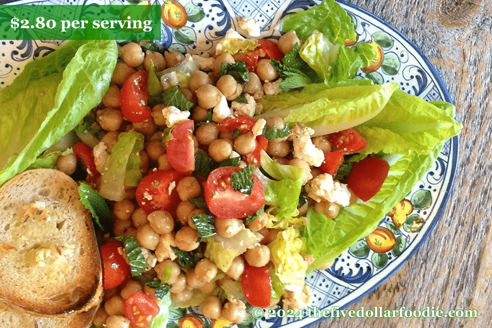 Chickpea, Tomato, Mint, and Feta Salad with Garlic-Parmesan Crostini